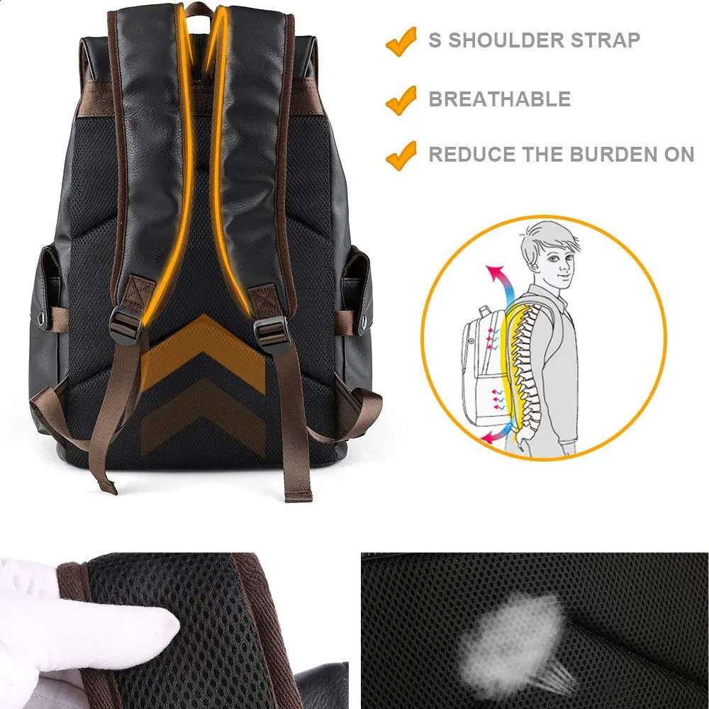 Leather mens backpack vintage 156inch laptop day bag waterproof and durable travel Knapsack university leather Rucksack 240813