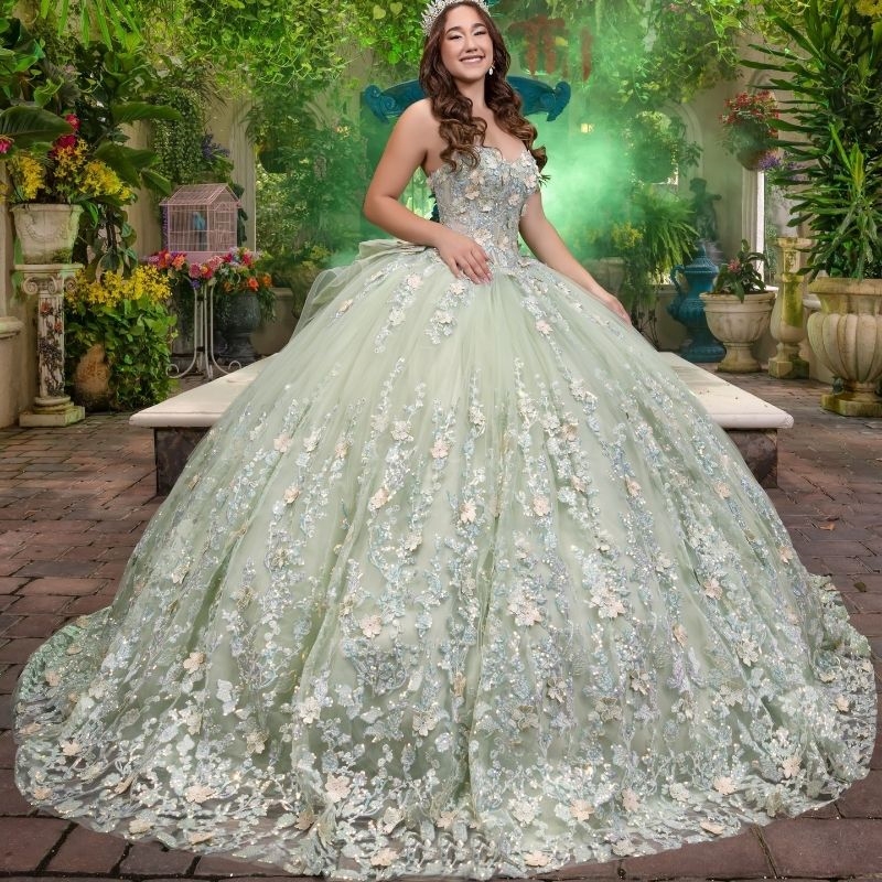 Sage Green Shiny Quinceanera Dresses Ball Gown Off The Shoulder Applique Lace Beads Tull Corset Sweet 16 Vestidos 15 De Para XV