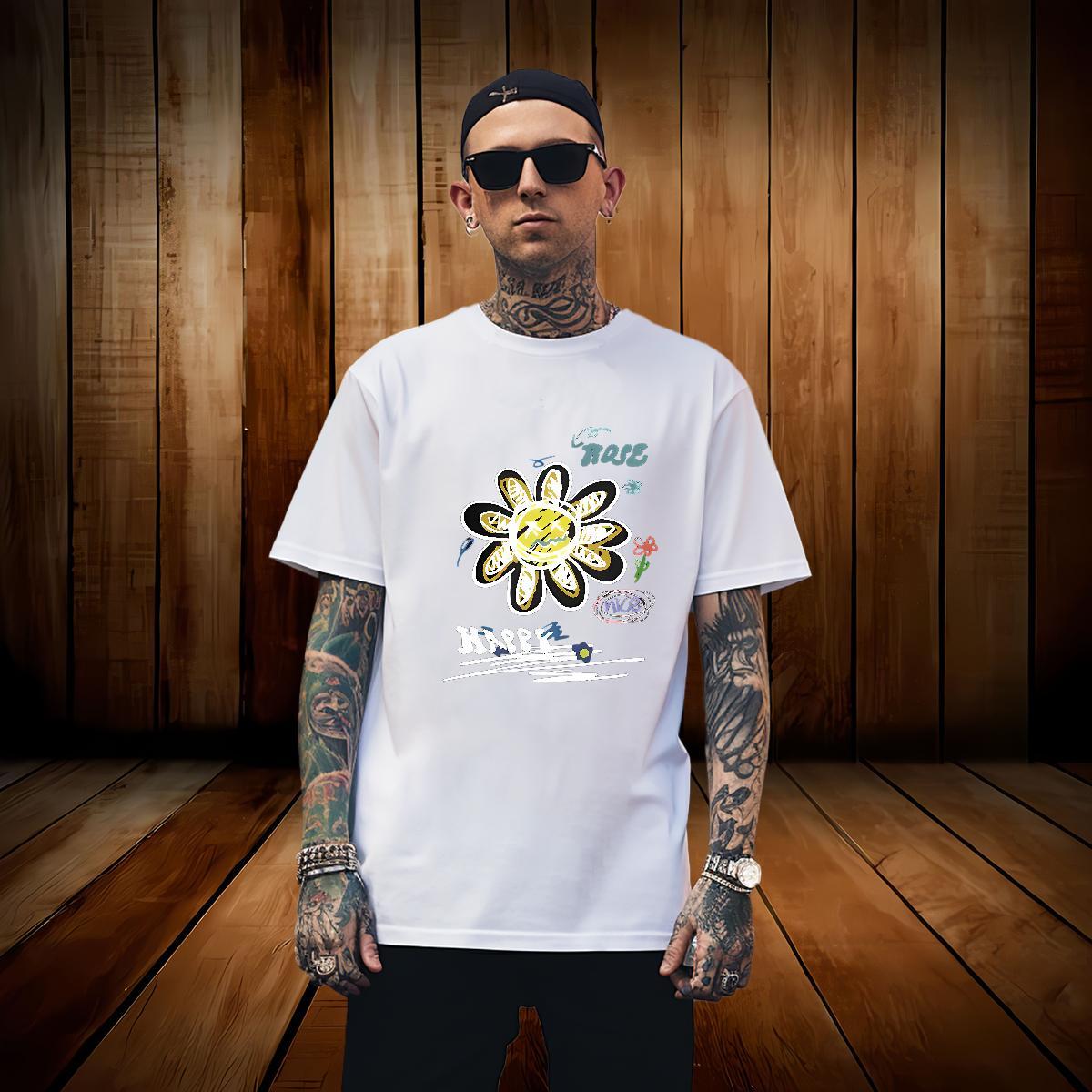 Soft flower T-Shirts for Men Hip Hop Mens Tshirts 230g Cotton Custom Crew Neck Custom Printed Clothings