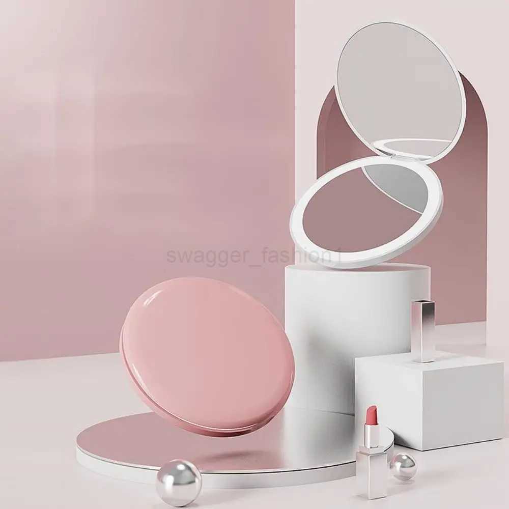 1pc Mini Luminous Makeup Mirror Round Portable Foldable Small Compact Mirror with Light USB Handheld Makeup Magnifying MirrorsXJ240813
