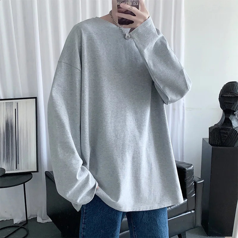 LAPPSTER mens Harajuku graphic T-shirt mens long sleeved oversized mens Korean fashion cotton plus size white T-shirt 240826