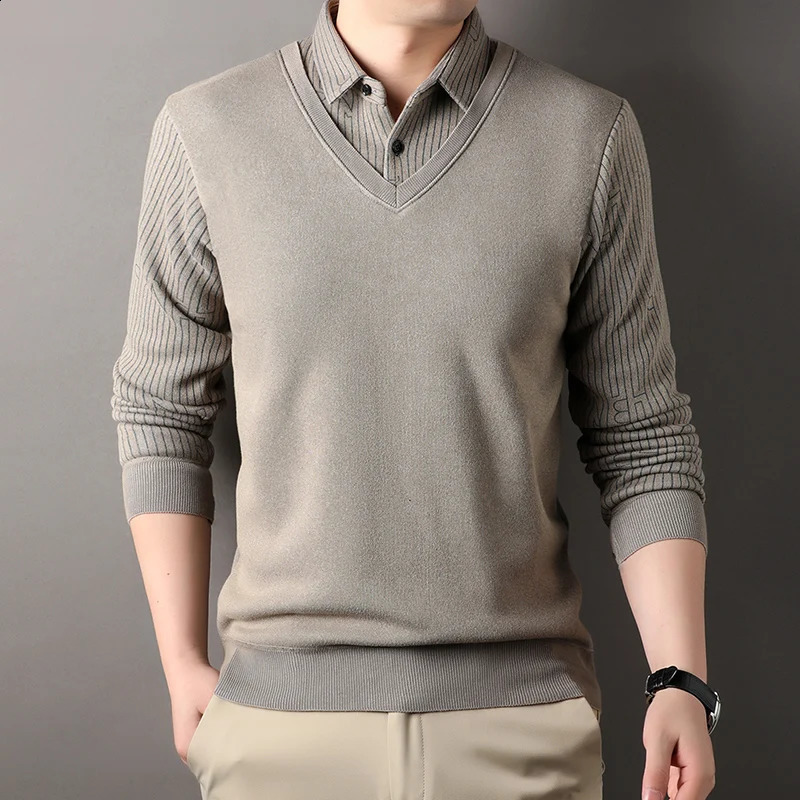 Retro sweater mens wool polo collar with floral fashion casual thick shirt ultrathin suitable for Korean top 240812
