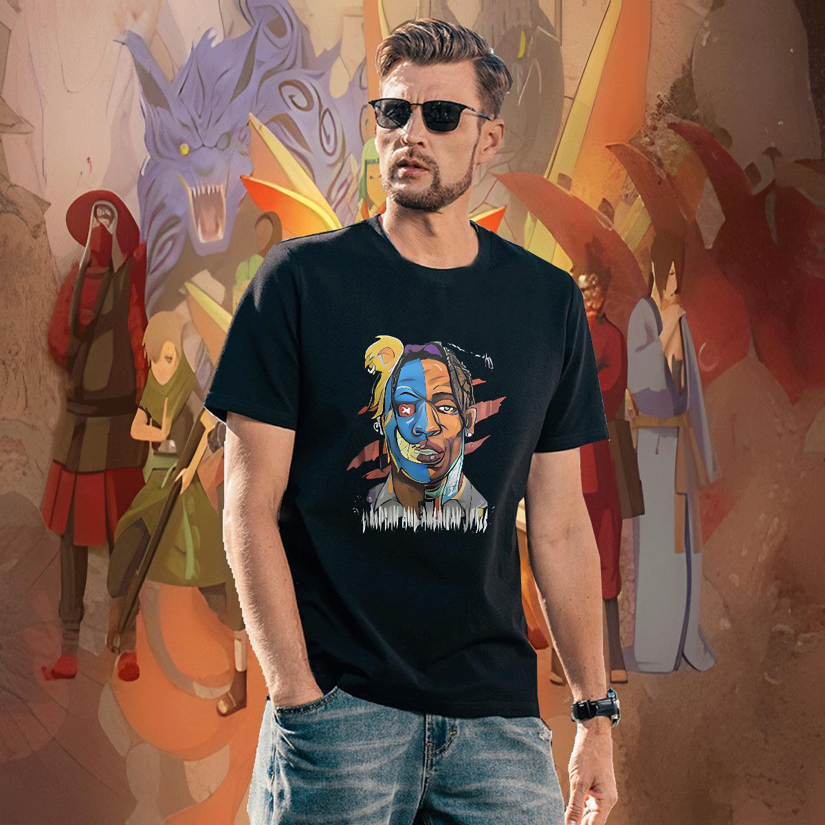 Unisex portrait T Shirt For Man Street Casual Men Tops Tees 230g 100% Cotton Free Shipping O-Neck Short Sleeve Custom Anime Wear