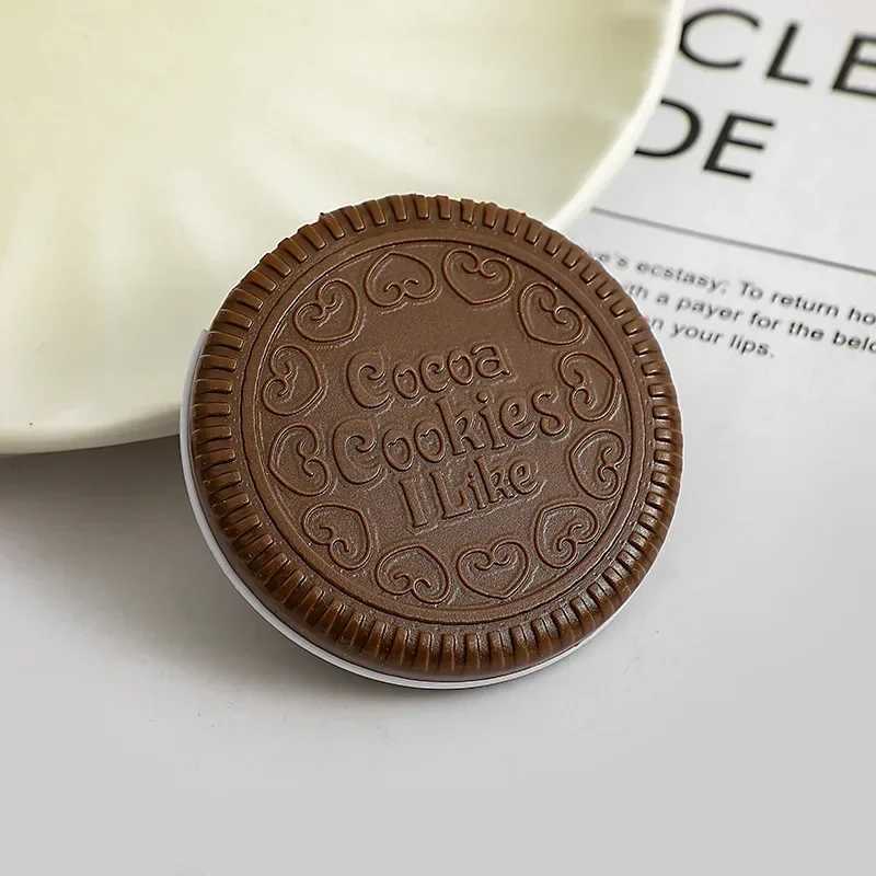 Chocolate Biscuit Round Folding Make Up Mirror Ins Kawai Outside Pocket Mirrors Women Small Cocoa Mirror with Combs Black CoffeeXJ240813