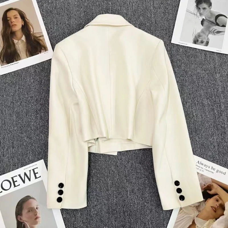 Korean Fashion Cropped Blazers Jacket Women Long Sleeve Office Ladies Streetwear Solid Color Single Button Short Suit Coat o240813