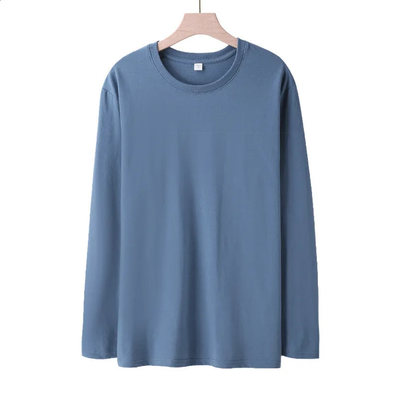 Solid colour cotton long-sleeved T-shirt men loose casual hoodie spring and autumn bottoming shirt round neck 240812