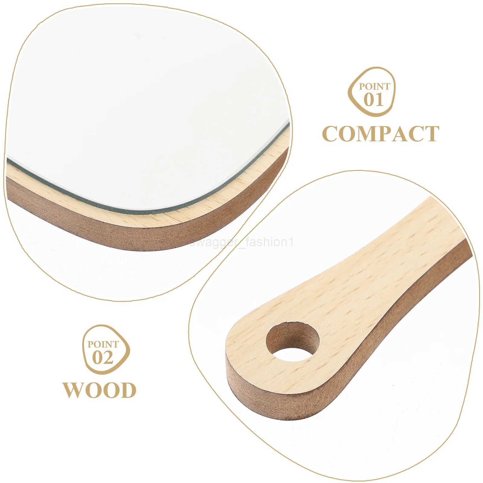 Women Wooden Makeup Beauty With Handle Bathroom Khaki Mirror Wall Mounted With Hook Hole For Makeup Home Salon Travel UseXJ240813