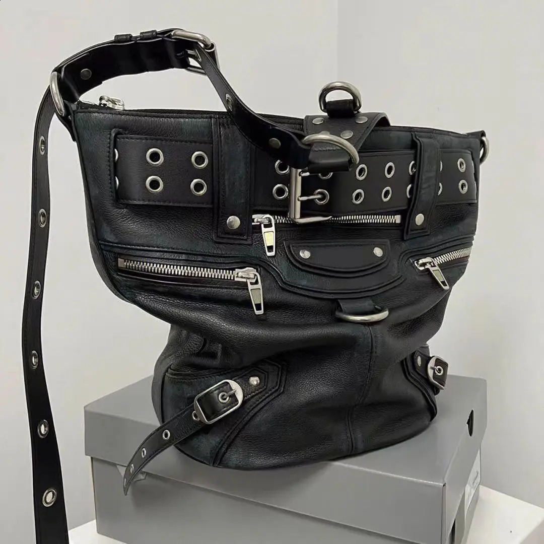 JIAERDI High Street Vintage Handbag Women Rivet Large Capacity Casual Crossbody Bags Ladies Moto Biker Black Messenger Bag 240813