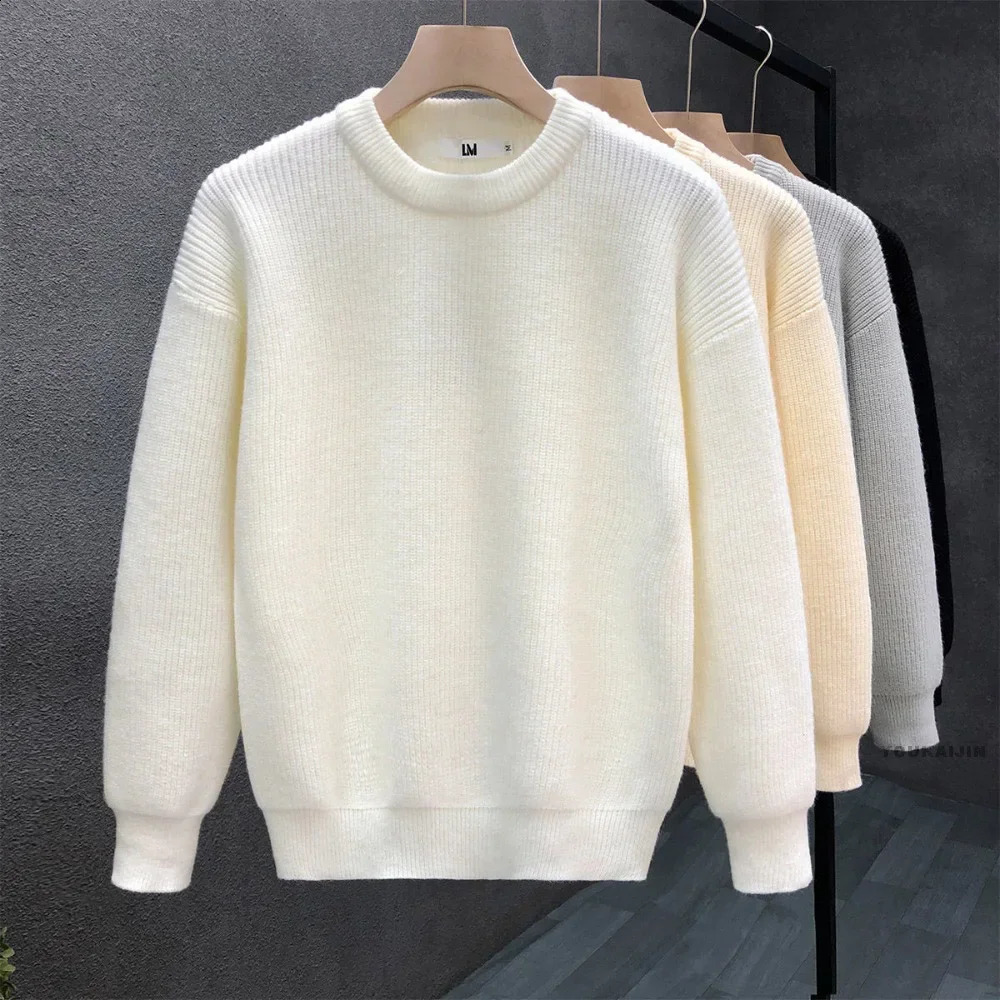 Mens Autumn Solid Color Wool Sweater Ultra Thin Suitable for Street Clothing Knitted Pulleys Korean Fashion 240812
