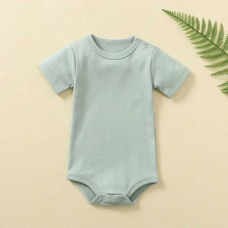 Newborn baby summer jumpsuit short sleeved organic cotton baby classic jumpsuit solid color mens clothing W240812
