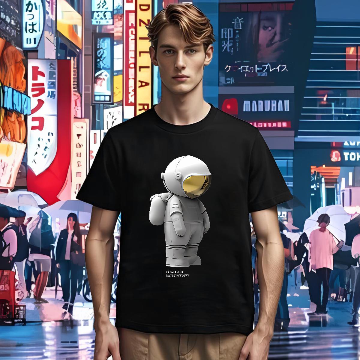 T Shirt For Man 230g 100% Cotton spaceman Street wear Hip Hop Short Sleeve O-Neck White Plus Size Men Clothes T-Shirt Brand Classic Wear