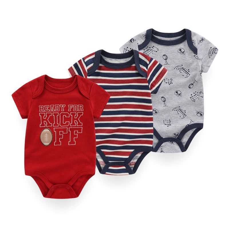 Kiddiezoom 3 pieces/batch Uniex fashionable casual cute short sleeved baby boy and girl tight fitting soft baby tight fitting W240812