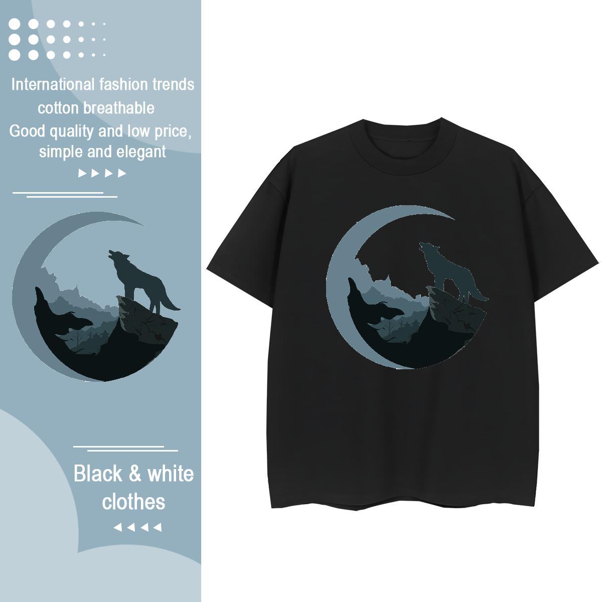 Loose T Shirt For Man wolf Crew Neck Breathable Casual Custom Anime 230g 100% Cotton Men Tees 2024 Designer Tops Shirt