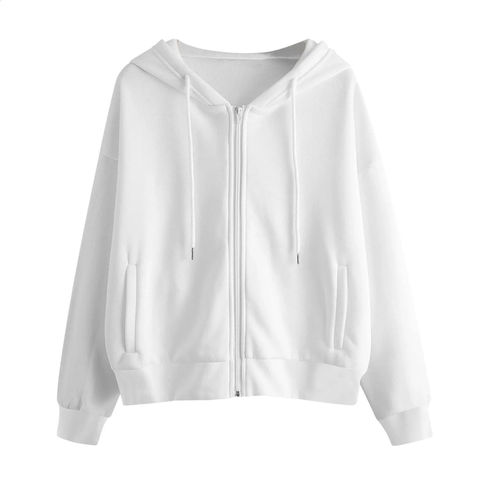 Women Sweatshirt Hoodies Spring Fashion Casual White Gray Black Zipper Hooded Sweatshirt Long Sleeve Coat Pullovers 240812