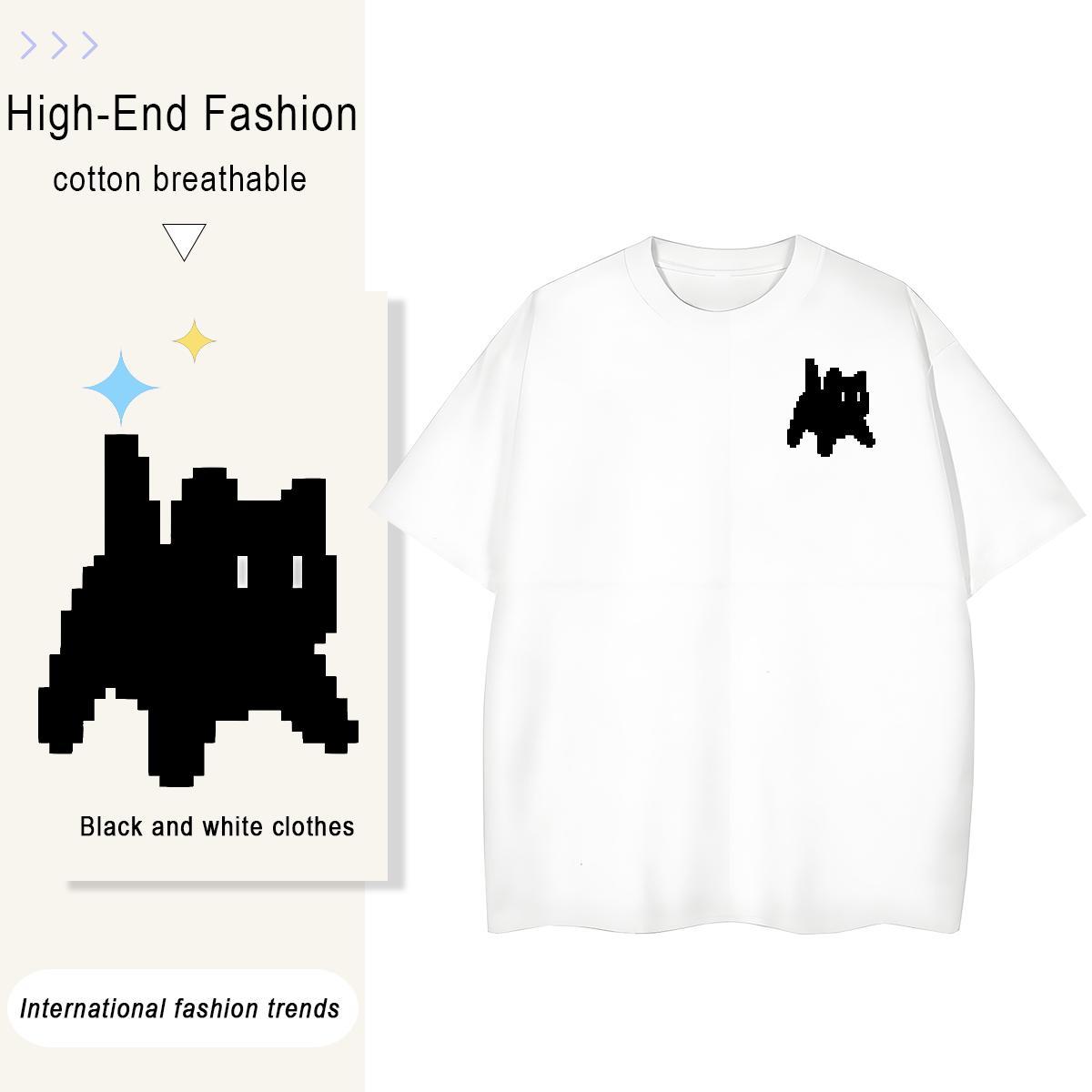 T Shirts Men 230g Pure Cotton cat Beach Round Neck Short Sleeve Custom Cartoon Men Tshirts Free Shipping Wholesale Clothes