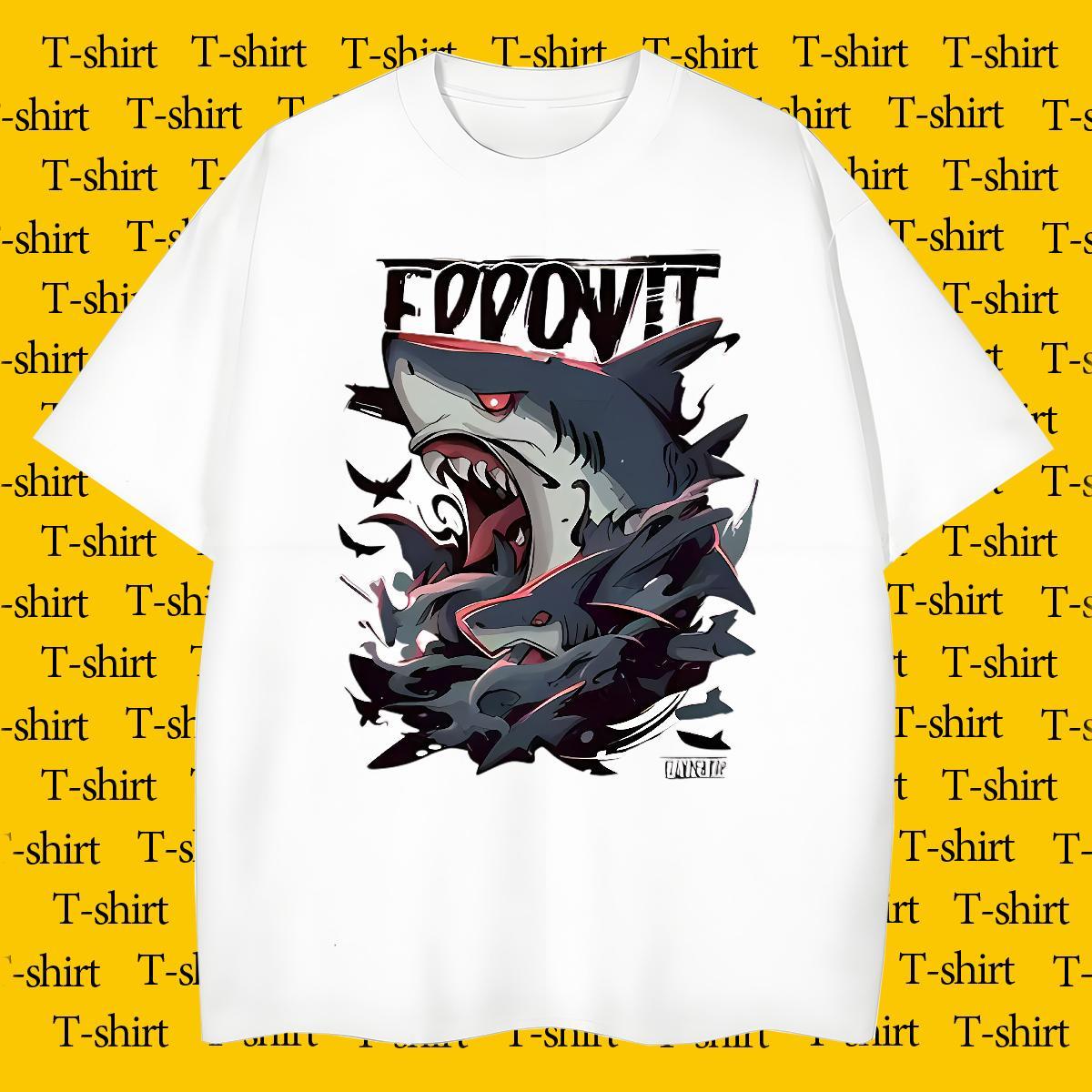Comfortable T shirt shark Short Sleeve O-Neck Casual Daily Wear Custom Print Plus Size 230g Pure Cotton Men Clothes T-Shirt New Arrival Tops Tees