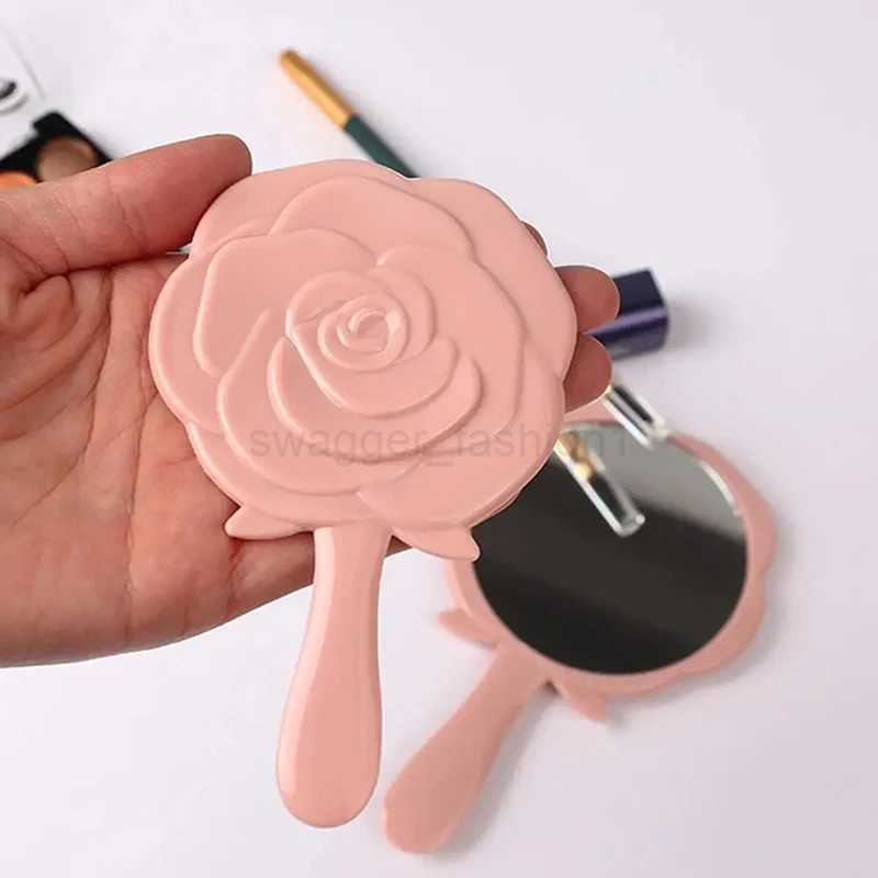 Handheld Vanity Mirror 3D Stereo Retro Rose Flower Shape Cosmetic Makeup Mirror Hand Mirror Compact Mirror Girl Birthday GiftsXJ240813