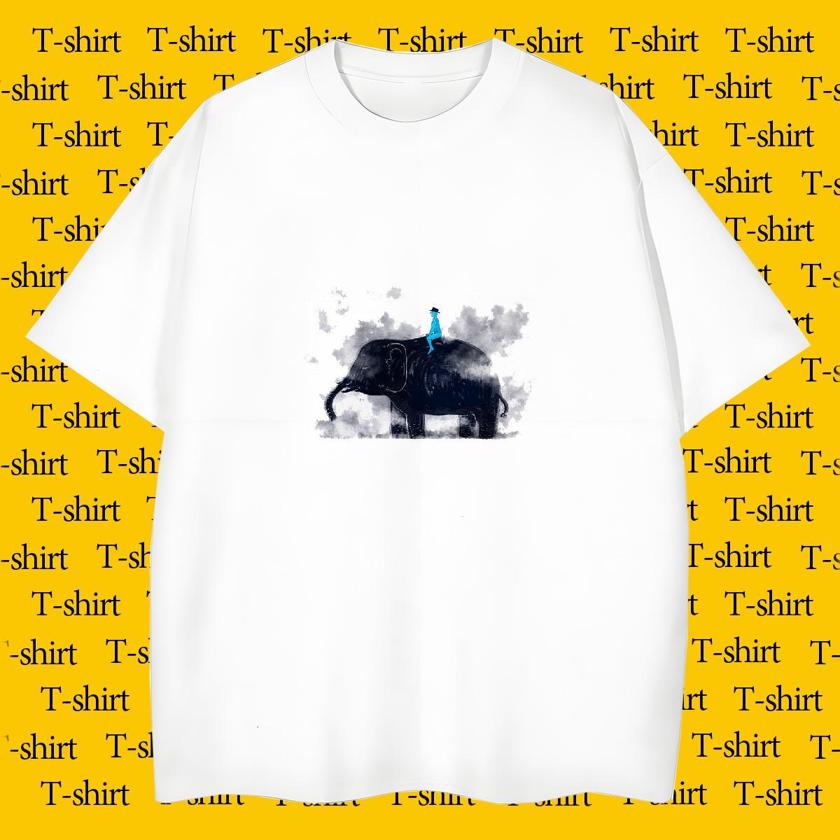 Loose T Shirts Men Elephant Round Neck Short Sleeve Sport Cartoon Printing L-4XL 230g Pure Cotton Mens Tshirts Custom Tees Shirts