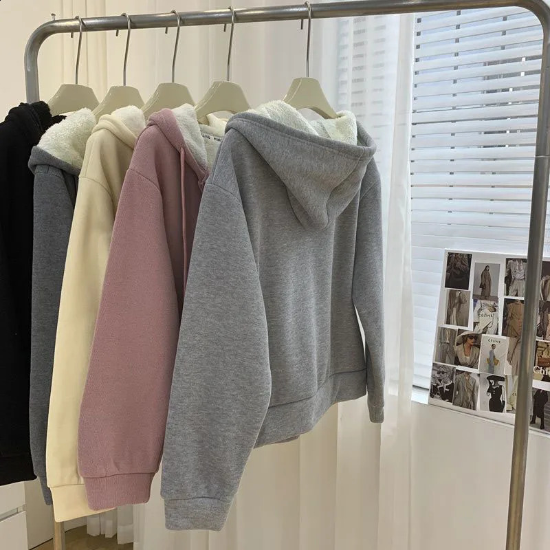 Xpqbb Casual Plus Velvet Hooded Zip-Up Coat Women Long Sleeve Thicken Warm Sweatshirt Women Autumn Winter Fleeced Clothing 240812