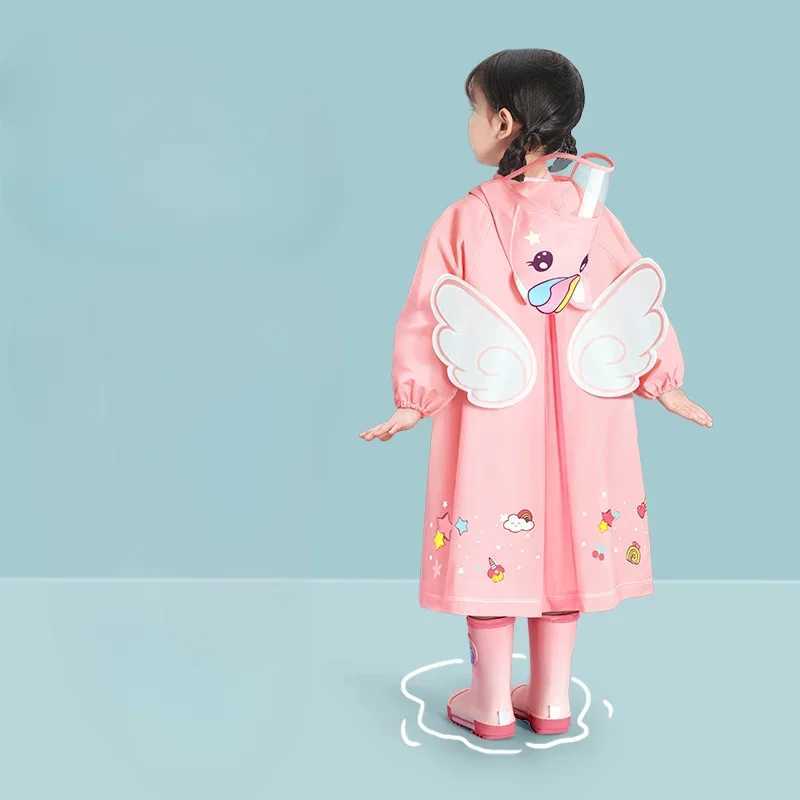 Childrens Raincoat Girls Boys Girls Kindergarten Children Primary School Children Baby School Bag Rain Poncho Y240810