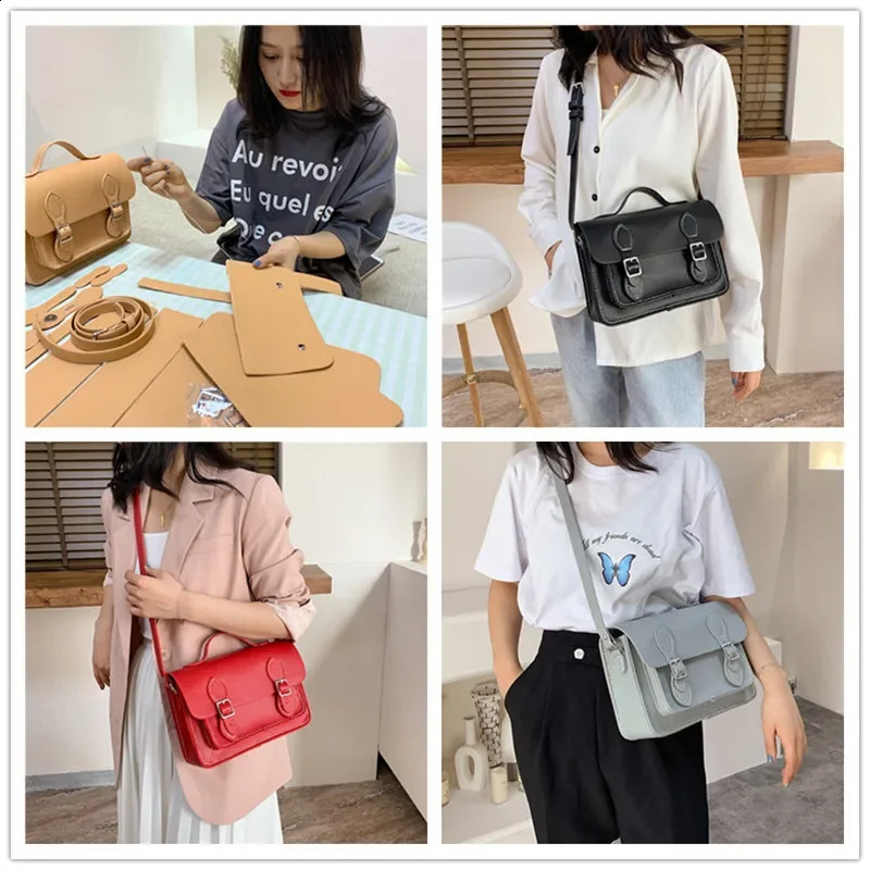 DIY Leather Cambridge Bag Handmade Sewing Womens Cross Shoulder Bag Handmade Semi finished Set Blue Red Black Green Brown 240812