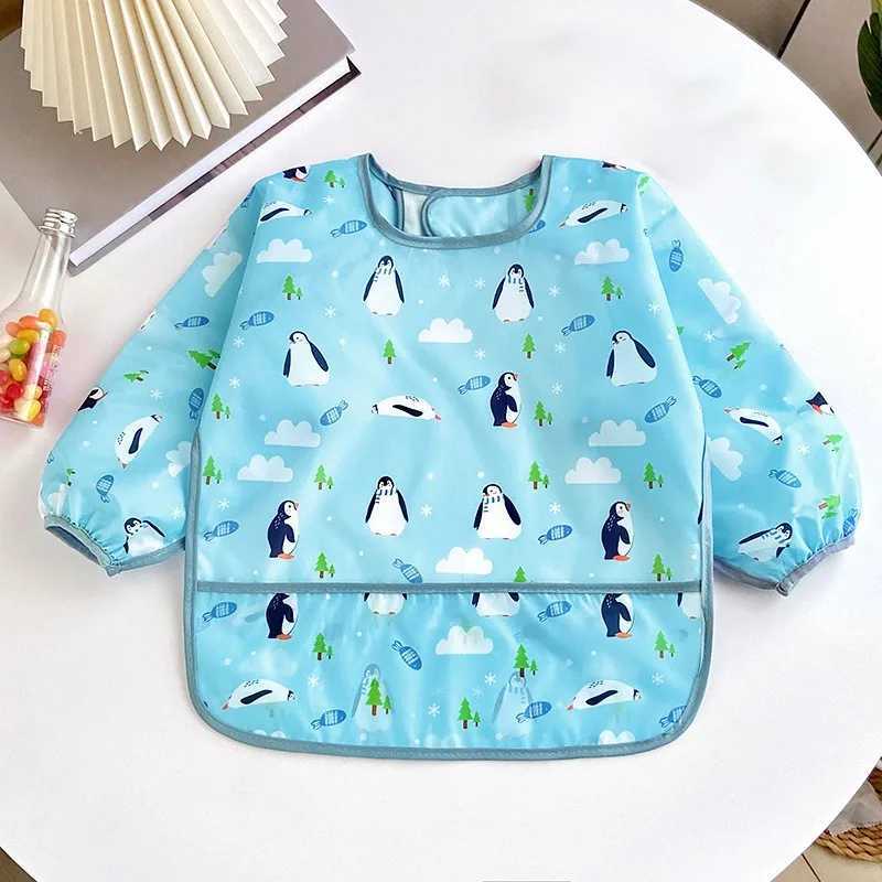 Bibs Burp Cloths Baby Bibs Cute Colorful Cartoon Waterproof Bib Infant Eating Children Drawing Long Sleeve Apron Self Feeding Baby 0-3 YearsL4812