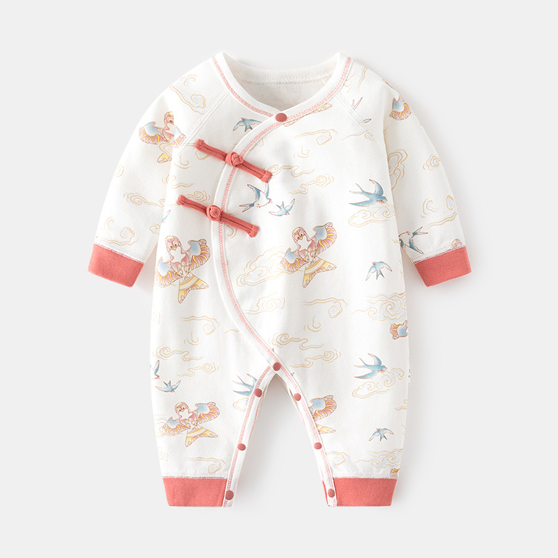 Newborn cotton onesie Spring and autumn baby national style boneless clothes newborn butterfly clothes baby A class clothing