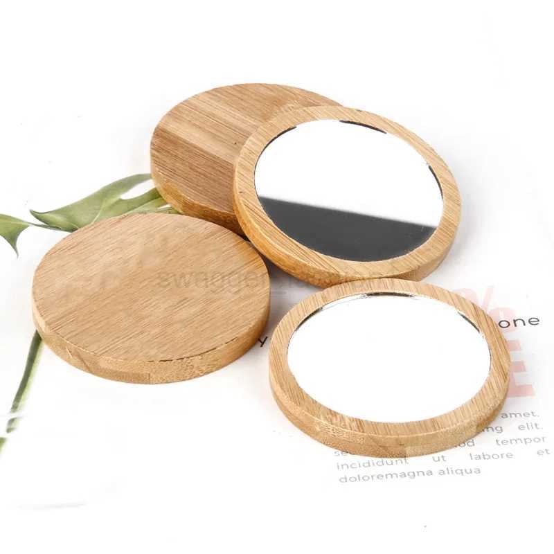 1pc Wooden Cosmetic Mirror Round Portable Mirror Makeup Mirror Student Portable Makeup Small Princess MirrorXJ240813
