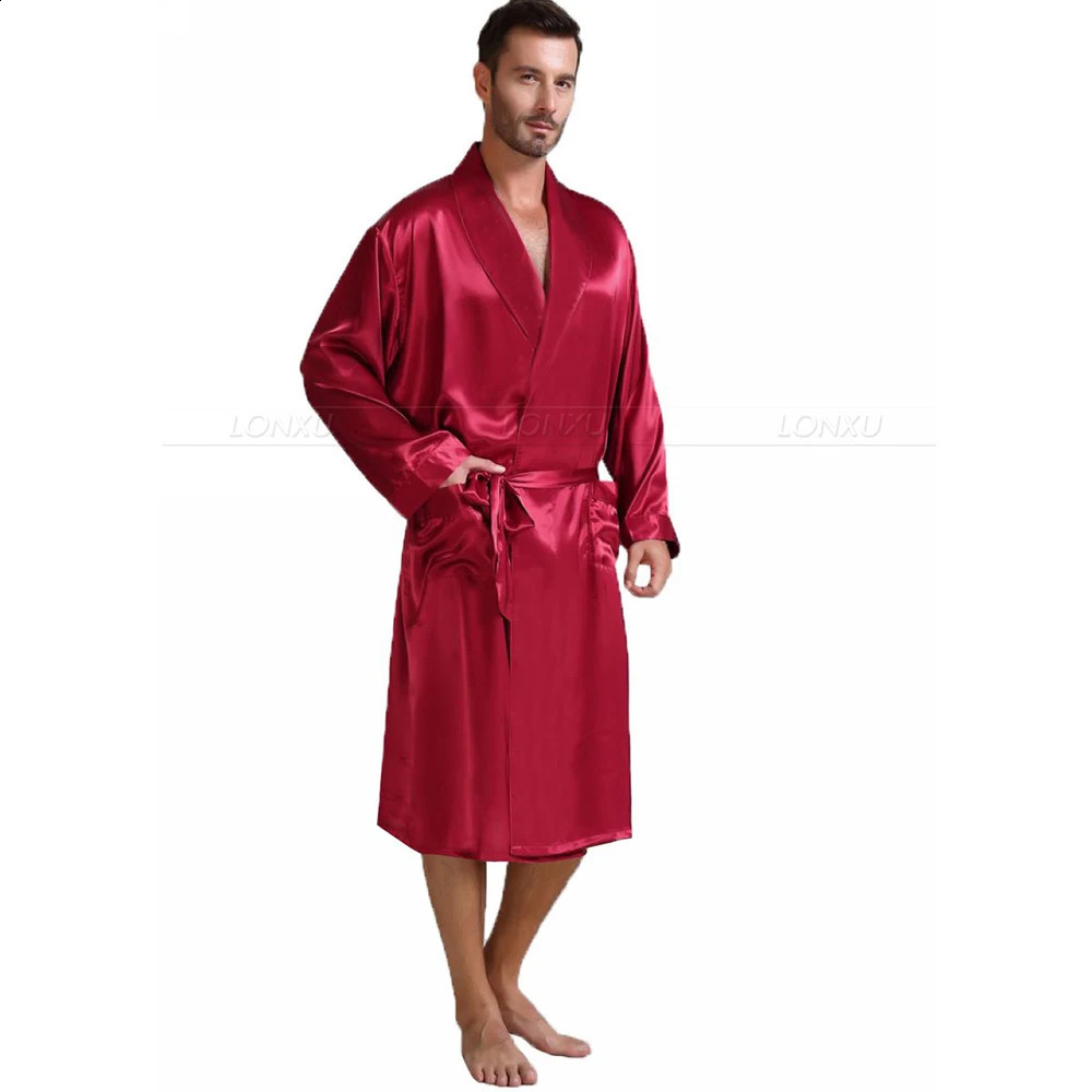 Mens Silk Satin Pajamas Sleepwear Robe Robes Bathrobe Nightgown S~3XL 240812