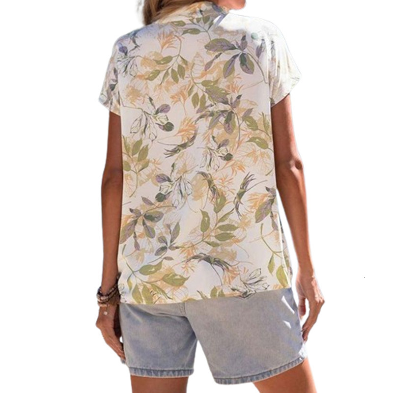 Temu's new summer casual leaf print Chinese style shirt for women