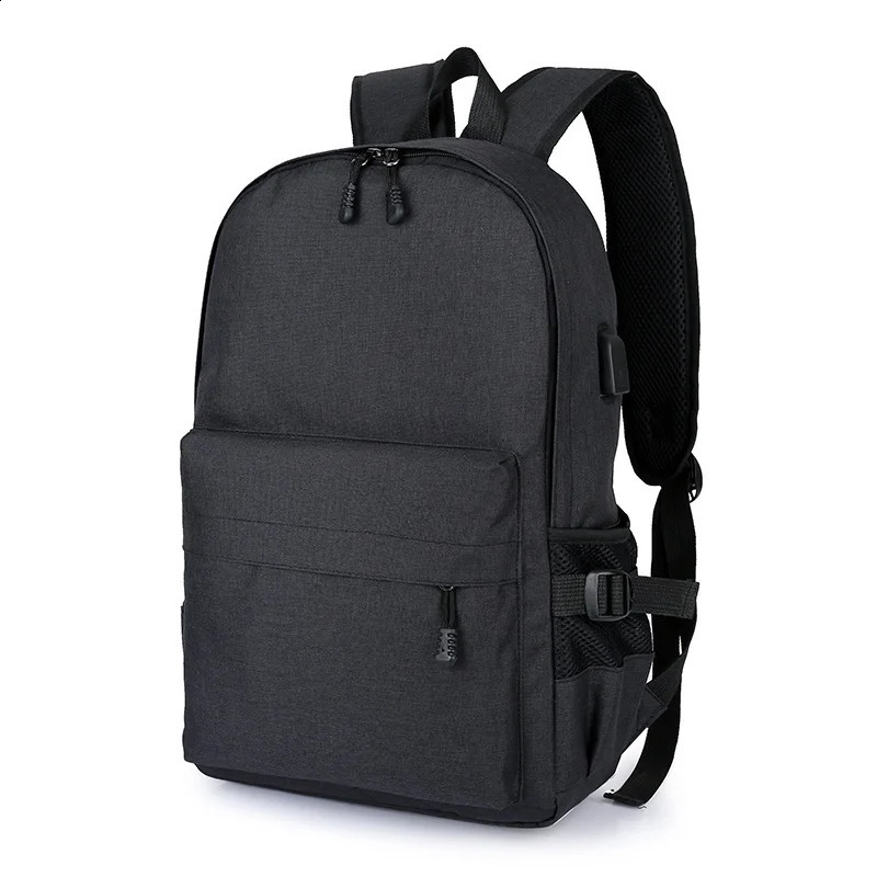 Fashion BlackGrey Mens Laptop Backpack Travel School with USB Charging Port 240813