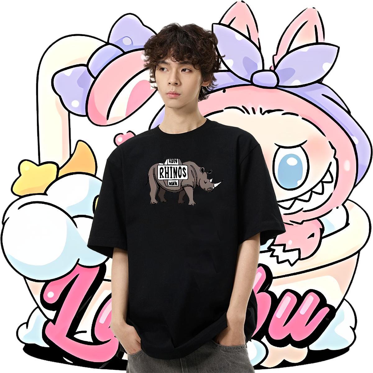 2024 Summer Tshirts rhinoceros Casual Beach 230g Pure Cotton Tops Shirt Breathable Short Sleeve Designer T-Shirts for Men Oversized 4XL