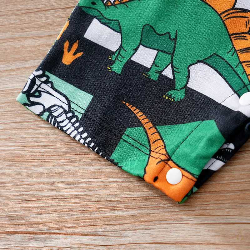 Newborn Clothing Handsome Cartoon Dinosaur Fake Belt Full Print Soft Summer Boys and Girls 0-18 Short Sleeve Baby Tight Clothes W240812
