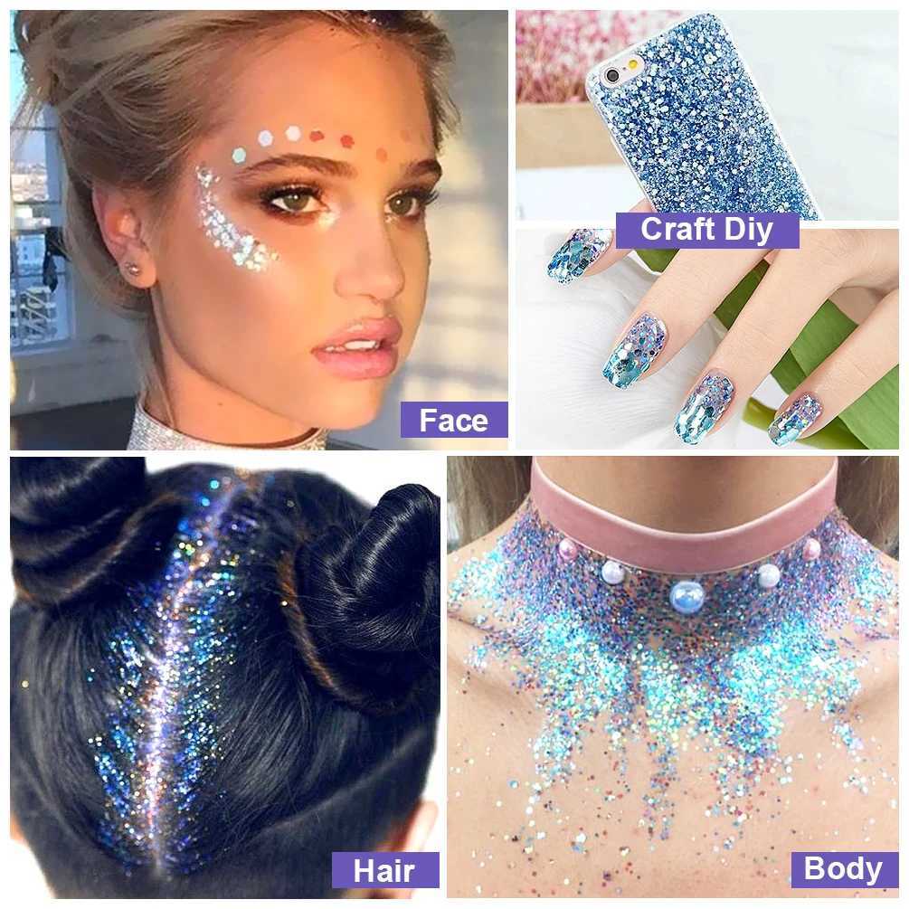 QIBEST body glitter gel nail polish face glitter eye loose sequins cream diamond jewelry rhinestone makeup decoration party festival W240812
