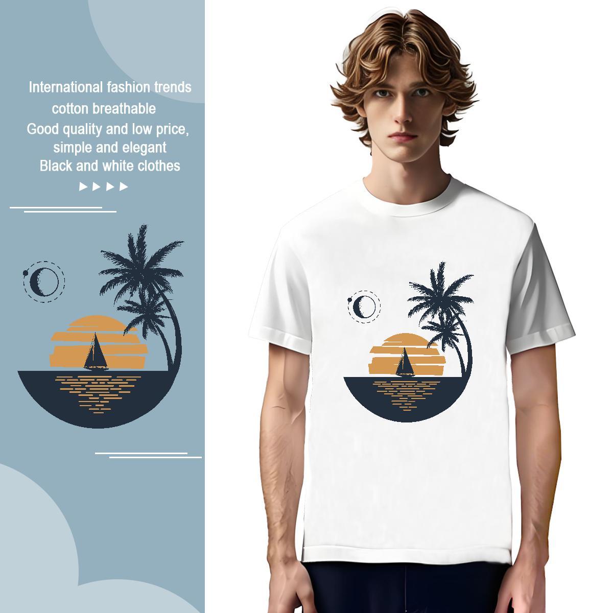 T Shirt For Man 230g Pure Cotton tree Anime Printing Street Breathable Short Sleeve Customized Print Men Tops Tees Wholesale Soft Tshirts
