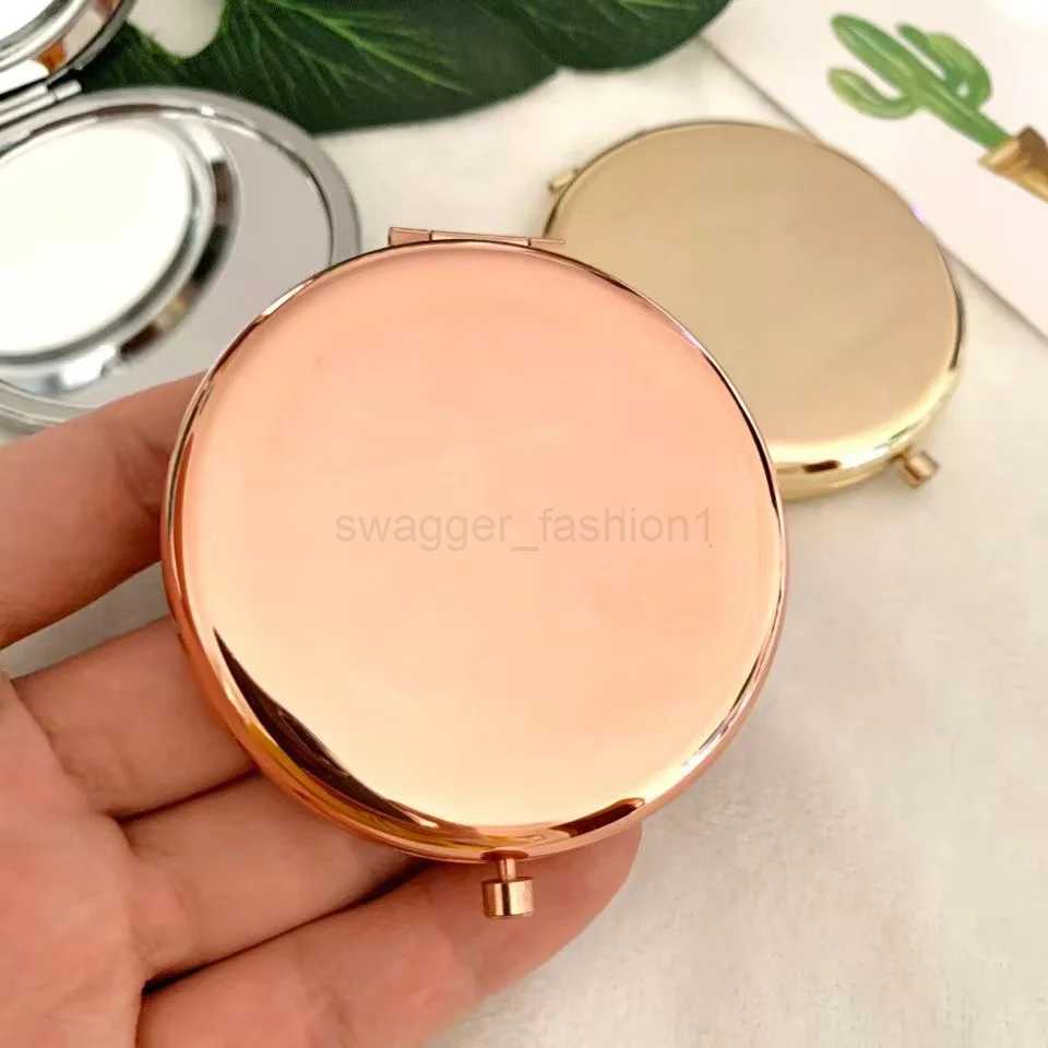 Portable Makeup Mirror Solid rose gold Color Metal Round Case Double-Side Pop-Up Pocket Mirror Beauty cosmetic mirrorXJ240813