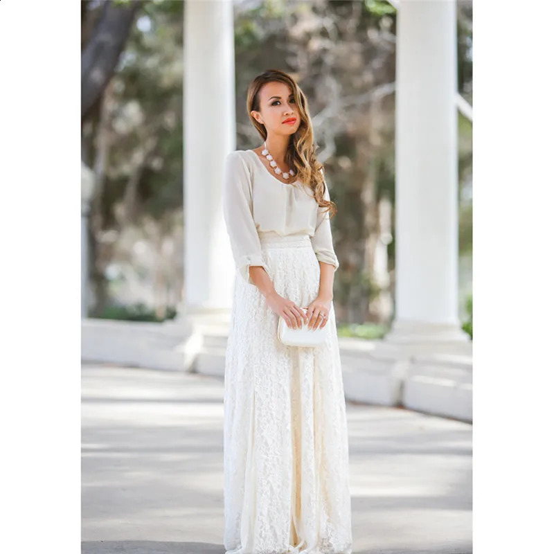 Women Double Lace Layer Chiffon Pleated Long Maxi Skirt Elastic Waist Floral Ankle-Length long skirt streetwear PZ1585 240812