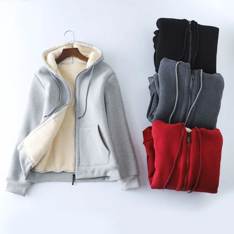 Autumn Winter Thicken Sweatshirts Hoodies Jacket Women Polar Fleece Coats Zipper-up Casual Tops Female Loose Warm Overcoat 240812