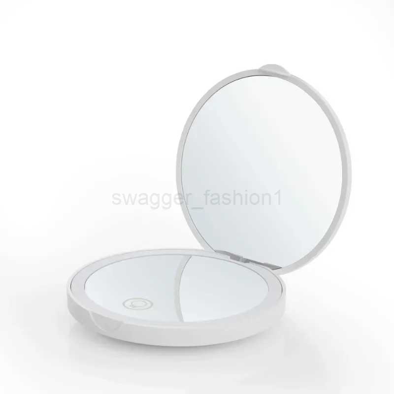 Mini LED Luminous Makeup Mirror Round Portable Foldable Small Compact Mirror with Light USB Handheld Makeup Magnifying MirrorsXJ240813