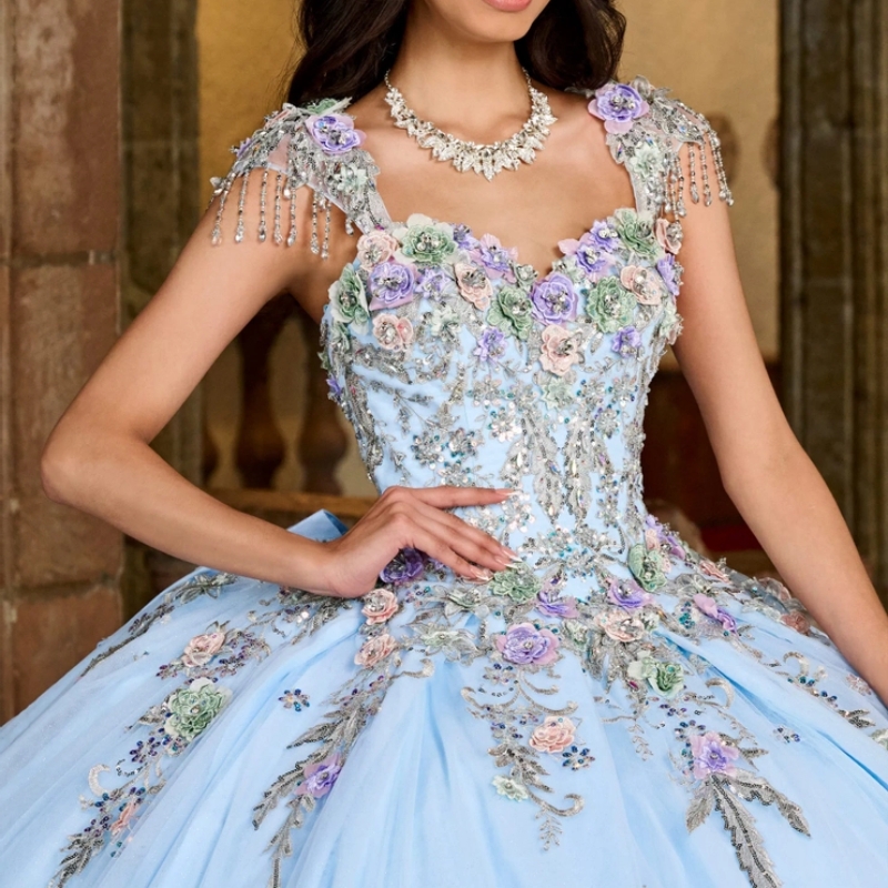 Mexican 2024 Quinceanera Ball Gown Applique Lace Beaded Tull Formal Sweet 16 Dress Vestidos De 15 Anos