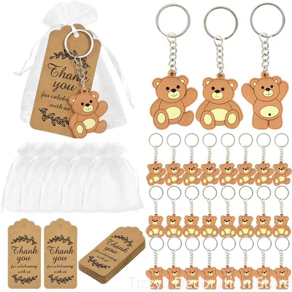 10/20 baby shower gift bear keychains with Organza bag thank you for providing Kraft labels for guests girl and boy birthday party supplies W240808