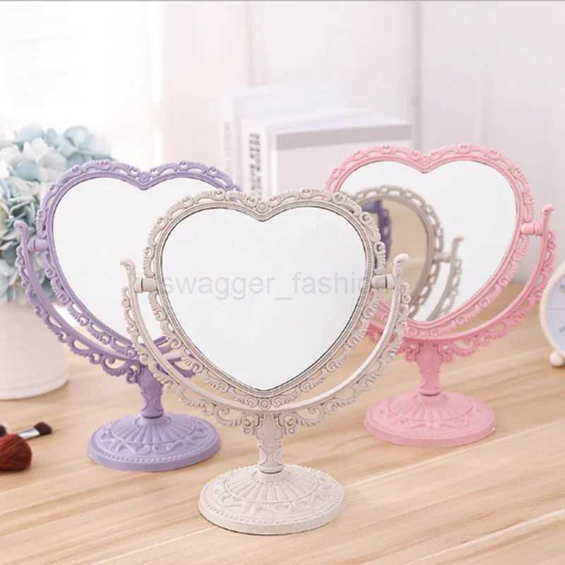 Heart Shaped Makeup Mirror Vintage European Style Acrylic Single Side Makeup Mirror 360 Degree Swivel Desktop Makeup ToolsXJ240813