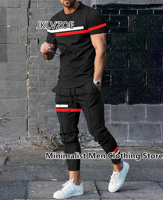 Men Fashion Short Sleeve T-shirt Trousers Sets Vintage 3D Print Oversize Tracksuit Two Piece Sportwear Suit Outfit Clothes 240813