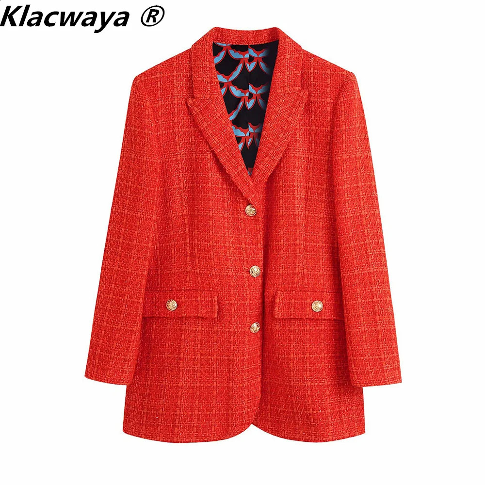 Klacwaya Womens Fashion Two Piece Set Retro Printed Lining Coarse Felt Jacket Front Seam Mini Tight Dress 240812