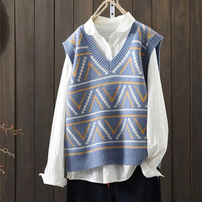 Y2K Sweater Vest Women Preppy Style Knitted V-Neck Pullover Female Autumn Winter Sleeveless Tanks Top U1346 240812