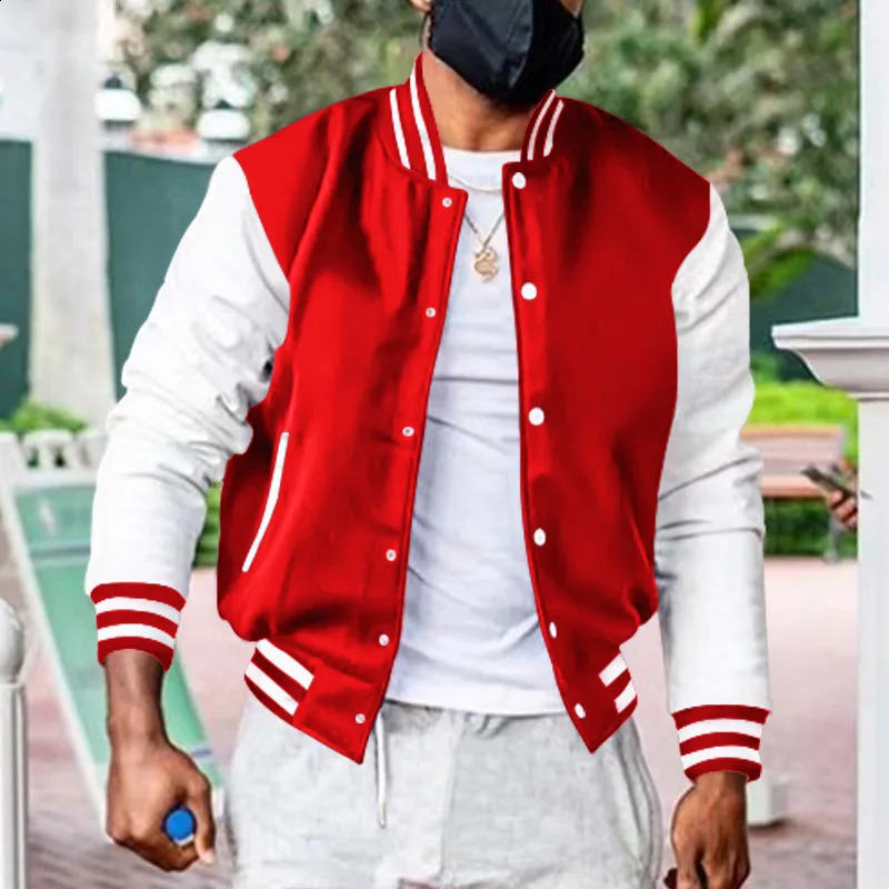 fashionable bomber jacket wool mens ribbed sleeves cotton casual baseball uniform collar jacket autumn and winter 240828