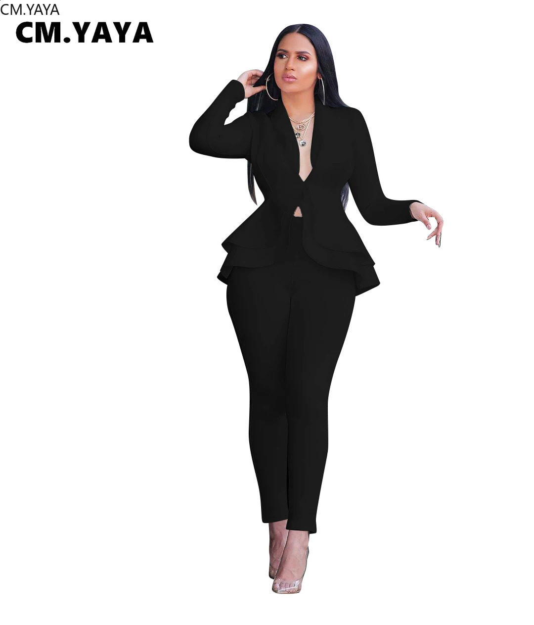 GL Womens Winter Set Tracksuit Full Sleeve Ruffle Jacket Pencil Pants Two Piece Office Uniform 610 240812