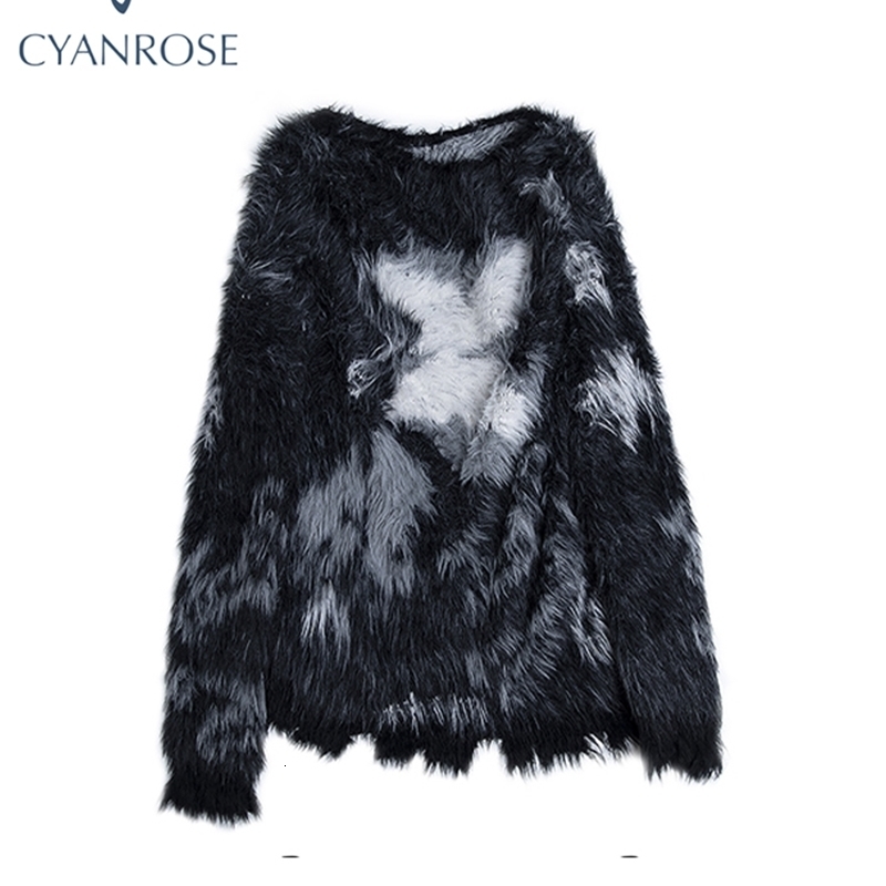 Women Black Gothic Mohair Pullover Knitted Sweater Harajuku Y2k Long Sleeves Sweater Jumper Vintage 2000s Aesthetic Clothes 240812