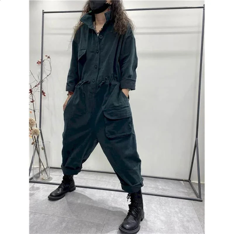 Oversize Jumpsuits Women Long Sleeve One Piece Outfit Women Cotton Linen Playsuit High Waist Pants Overalls for Women Clothes 240813
