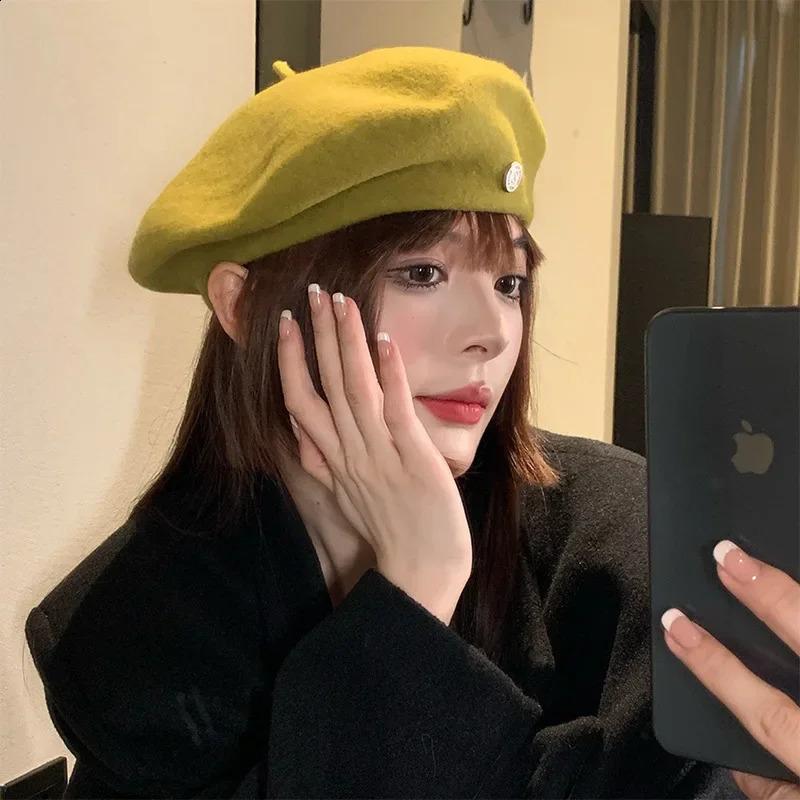Big Size Wool Beret Hat Women Winter French Hat Girls Solid Satin Lined Autumn Berets Hats For Women Flat Cap Hat Felt Berets 240805